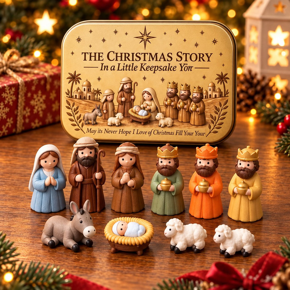 ✝️ Mini-boîte souvenir « Nativité » — Ensemble de poche de la Sainte Famille pour Noël