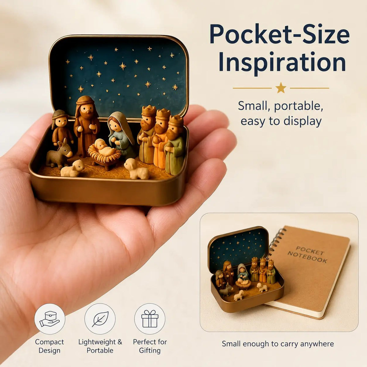 ✝️ Mini-boîte souvenir « Nativité » — Ensemble de poche de la Sainte Famille pour Noël