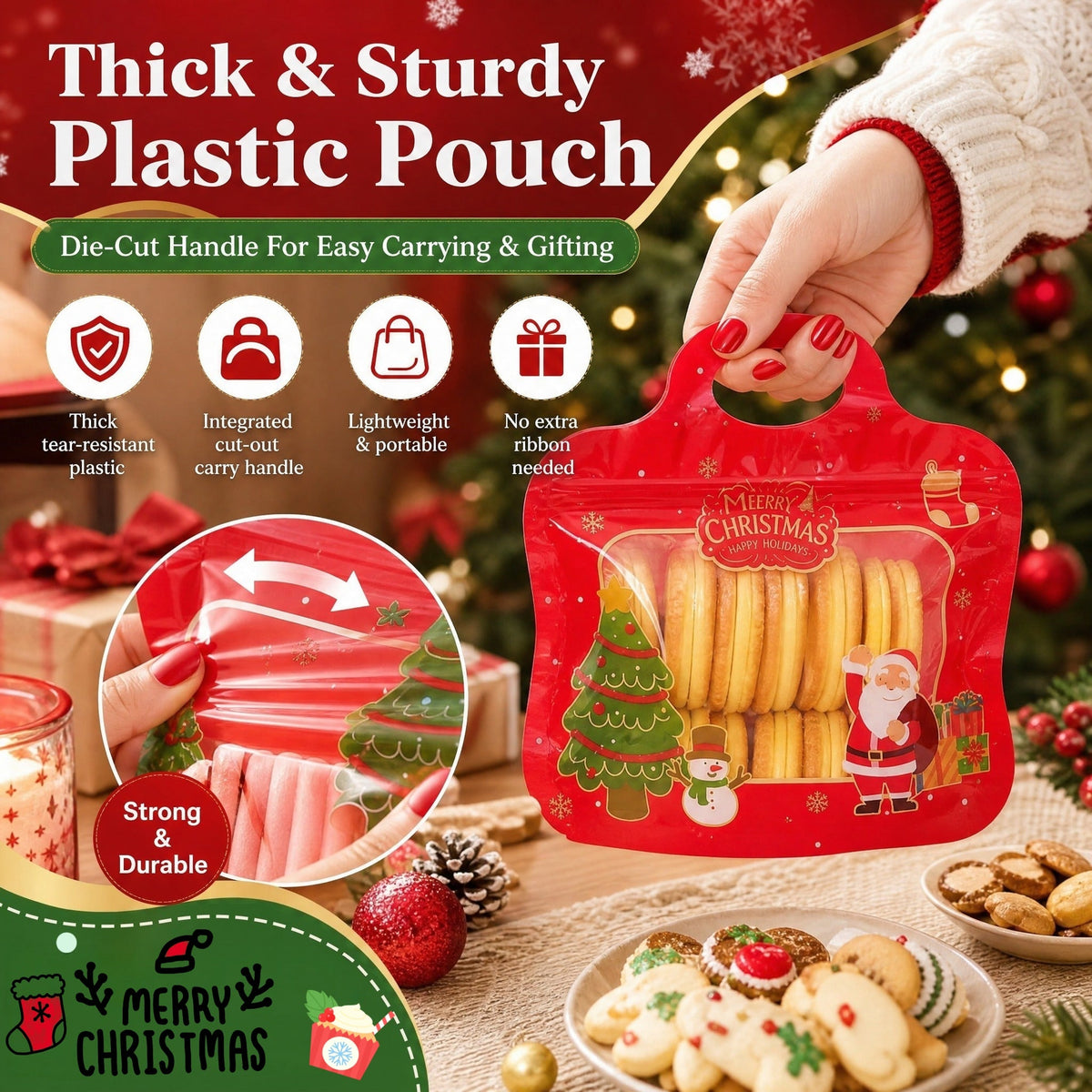 🎅DERNIER JOUR : -60 % !! 🎁 Remplissage et fermeture faciles 🎄 Sachets festifs auto-adhésifs pour friandises – Motifs Père Noël et bonhomme de neige | Refermables, adaptés au contact alimentaire et parfaits pour les biscuits, chocolats et petits cadeaux ⛄