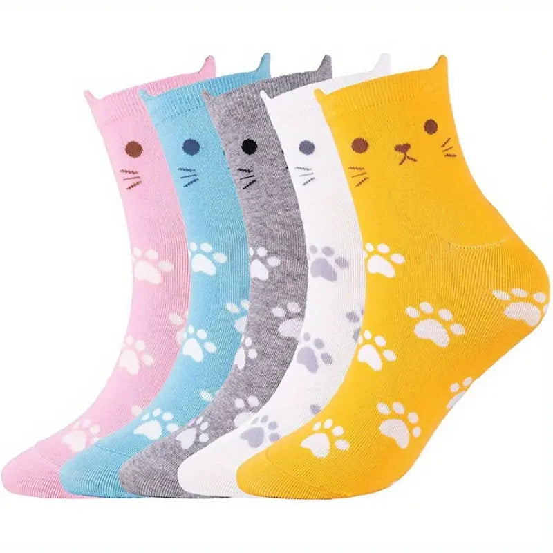 Lot de 5 paires de chaussettes pour femme aux motifs d'animaux mignons, en coton doux, légères et confortables