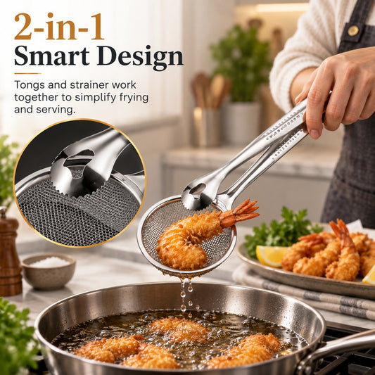 Pince filtrante 2 en 1 pour friture à l'huile, pince-passoire de cuisine pour aliments frits 🍳