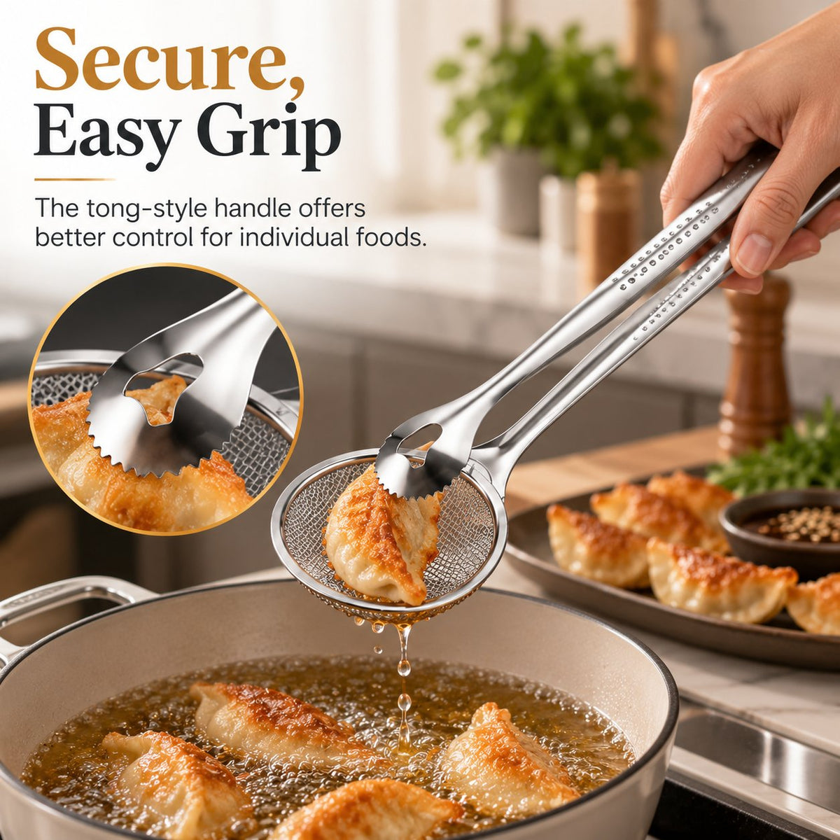 Pince filtrante 2 en 1 pour friture à l'huile, pince-passoire de cuisine pour aliments frits 🍳