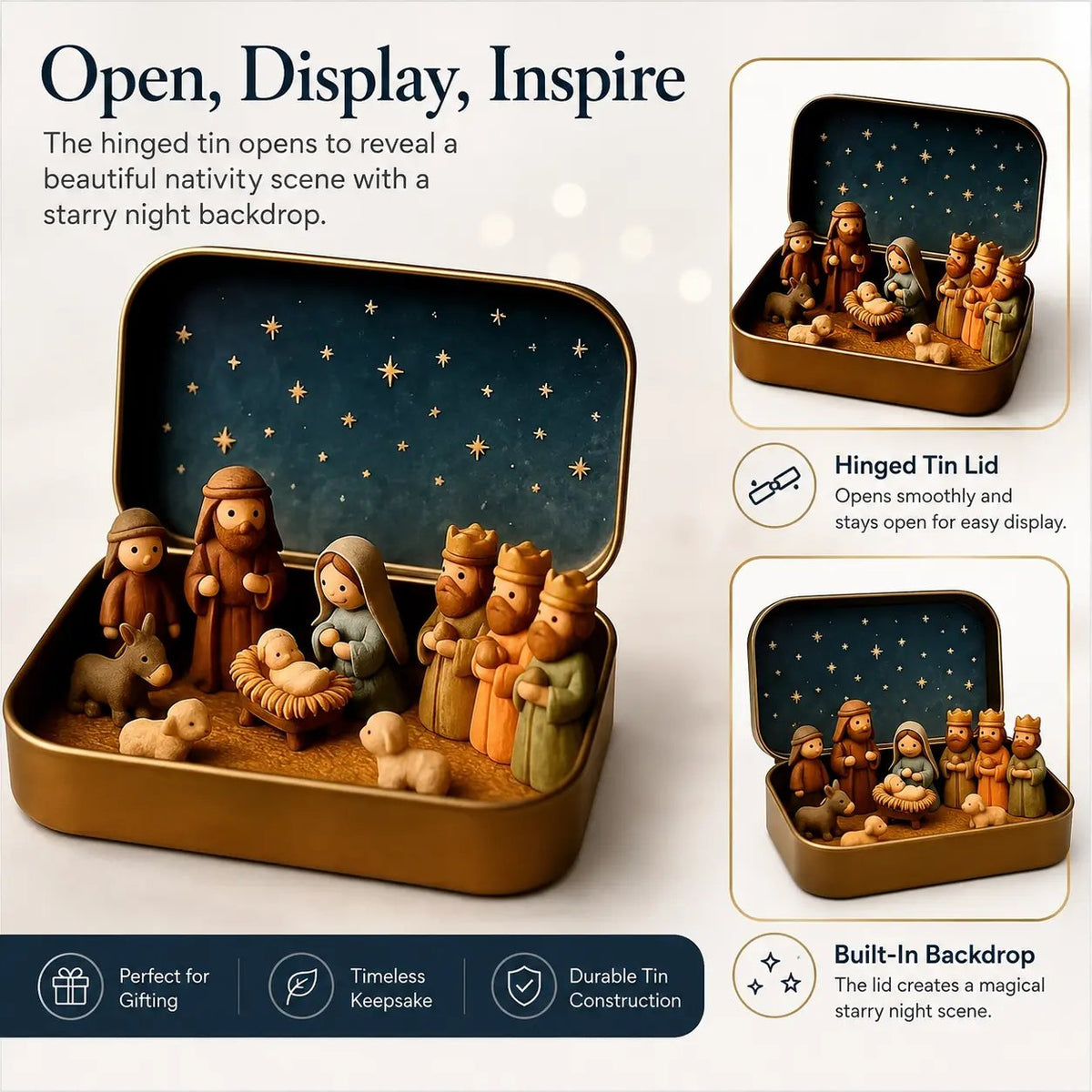 ✝️ Mini-boîte souvenir « Nativité » — Ensemble de poche de la Sainte Famille pour Noël