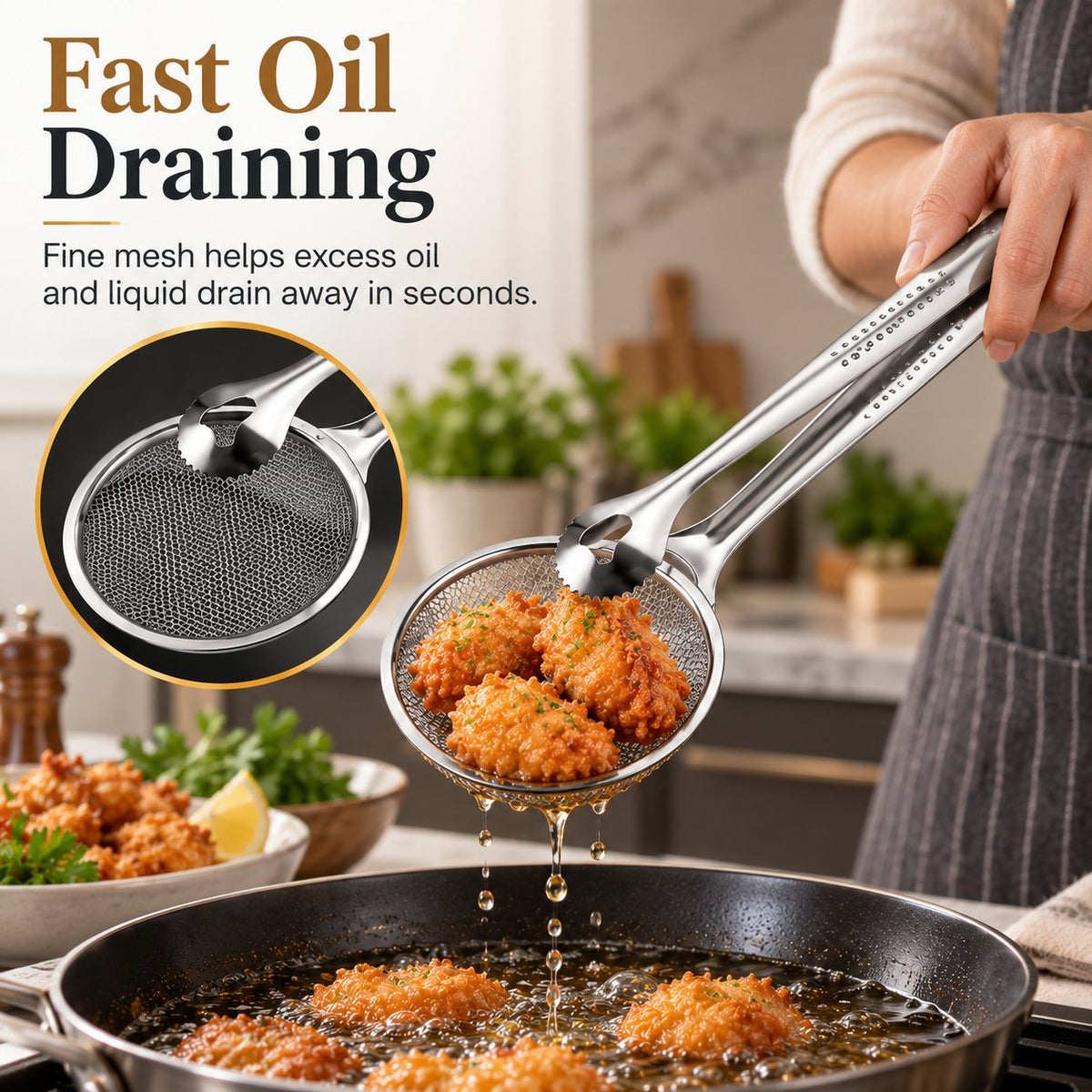 Pince filtrante 2 en 1 pour friture à l'huile, pince-passoire de cuisine pour aliments frits 🍳