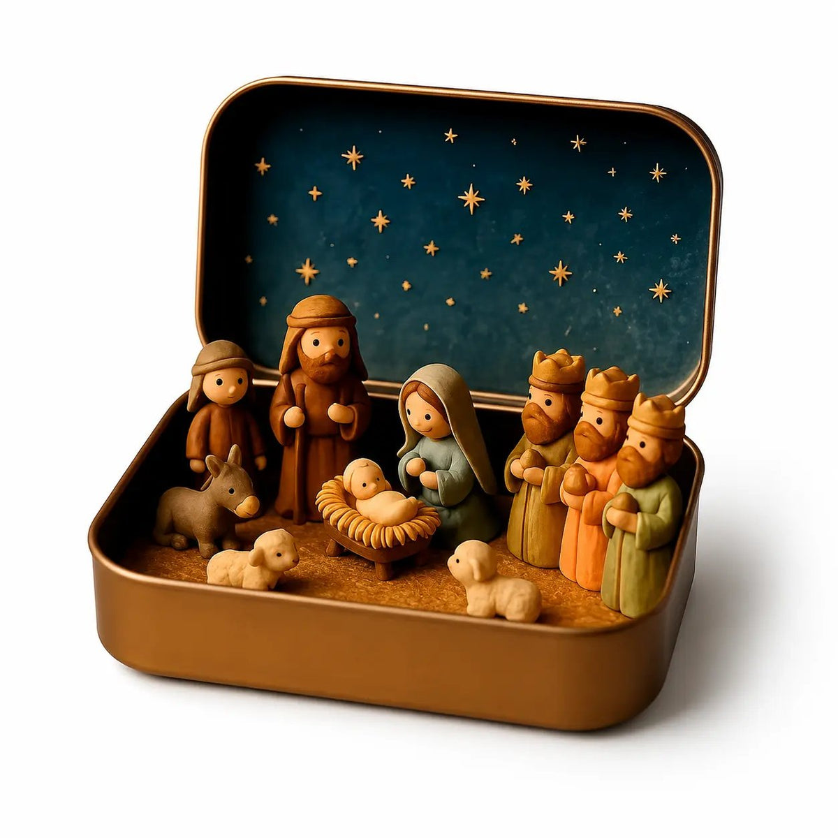 ✝️ Mini-boîte souvenir « Nativité » — Ensemble de poche de la Sainte Famille pour Noël