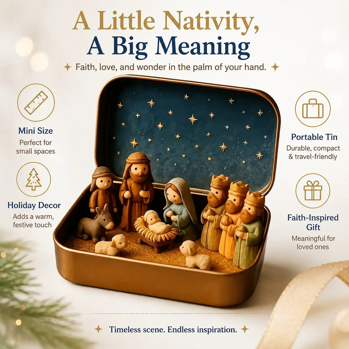 ✝️ Mini-boîte souvenir « Nativité » — Ensemble de poche de la Sainte Famille pour Noël