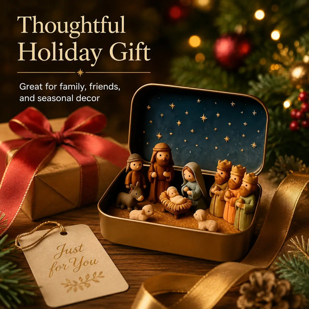 ✝️ Mini-boîte souvenir « Nativité » — Ensemble de poche de la Sainte Famille pour Noël