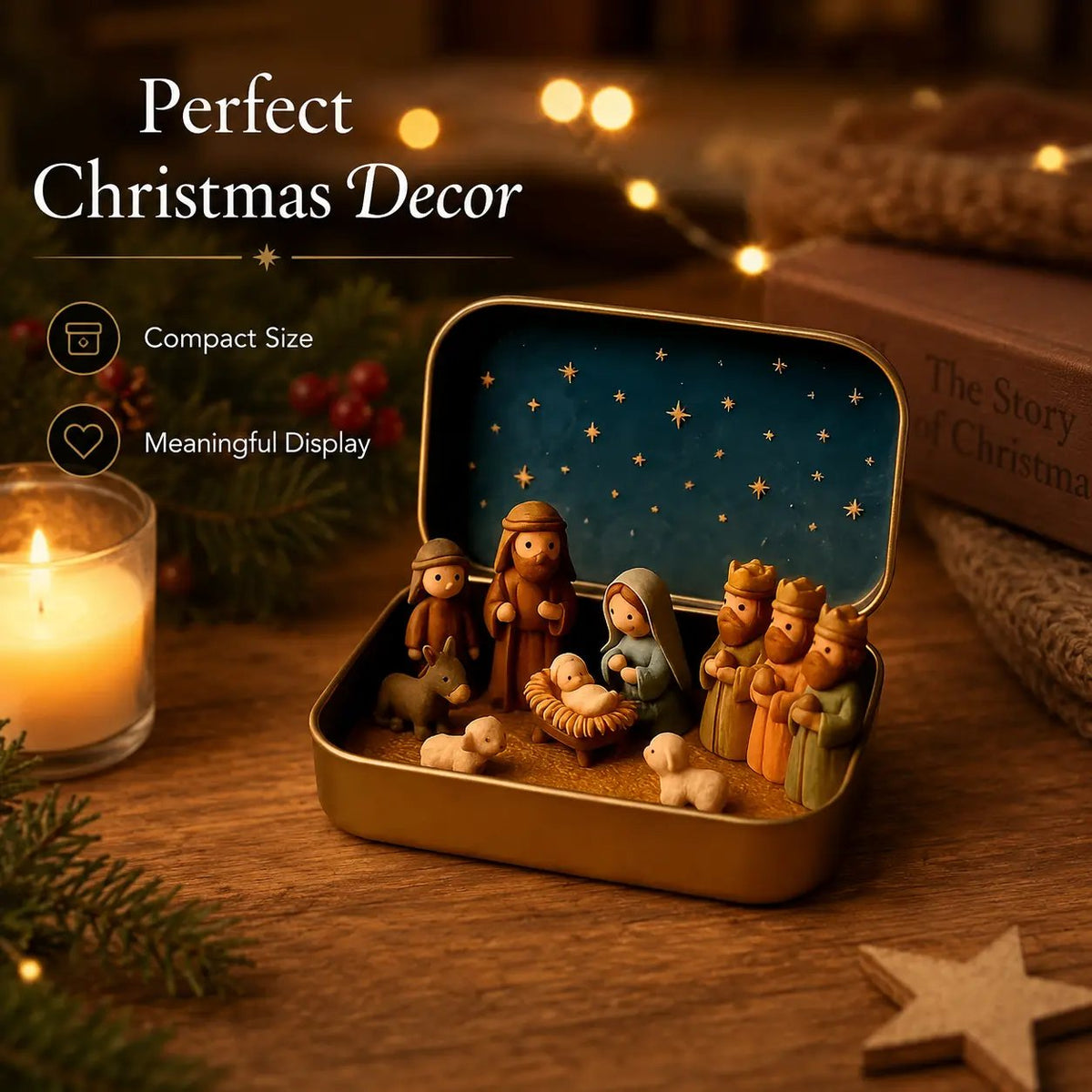 ✝️ Mini-boîte souvenir « Nativité » — Ensemble de poche de la Sainte Famille pour Noël